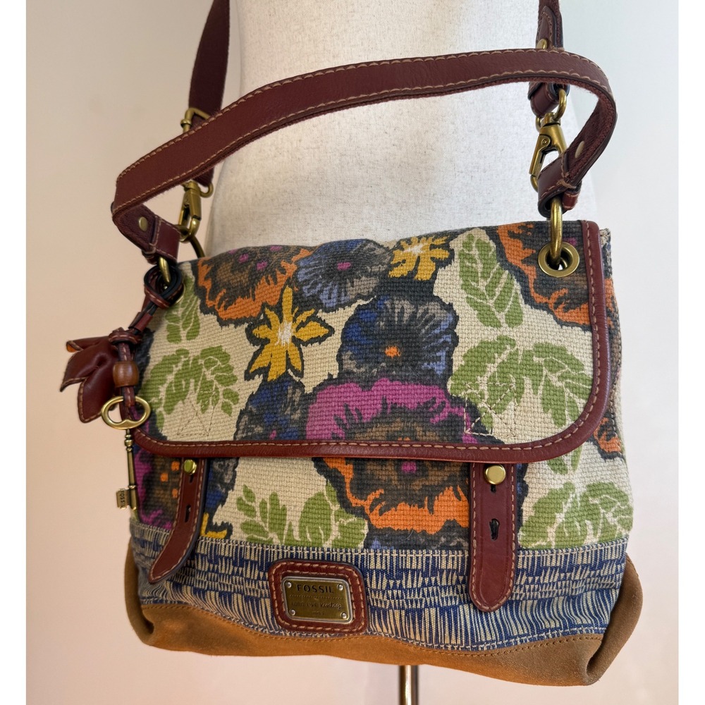 Fossil Crossbody Bag Womens Medium Multi‎ Floral Tapestry Needlepoint ZB5291